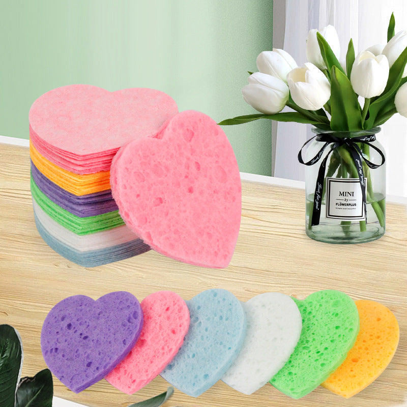 Biodegradable Heart-Shaped Wash Sponge For Deep Cleansing And Makeup Removal