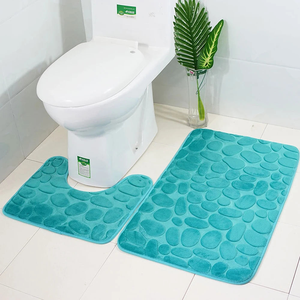 2pcs/set Funnel Cobblestone Bath Bathroom Anti-slip Carpet Mat Toilet Rug New bathroom mat set