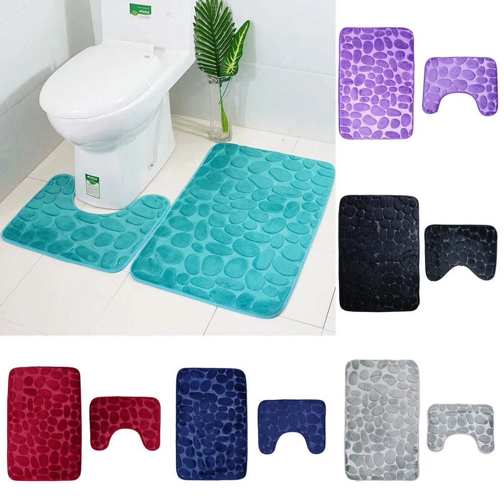 2pcs/set Funnel Cobblestone Bath Bathroom Anti-slip Carpet Mat Toilet Rug New bathroom mat set