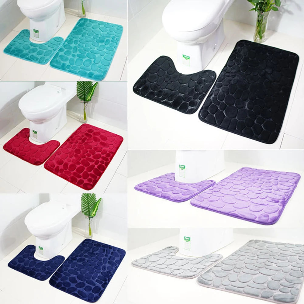 2pcs/set Funnel Cobblestone Bath Bathroom Anti-slip Carpet Mat Toilet Rug New bathroom mat set