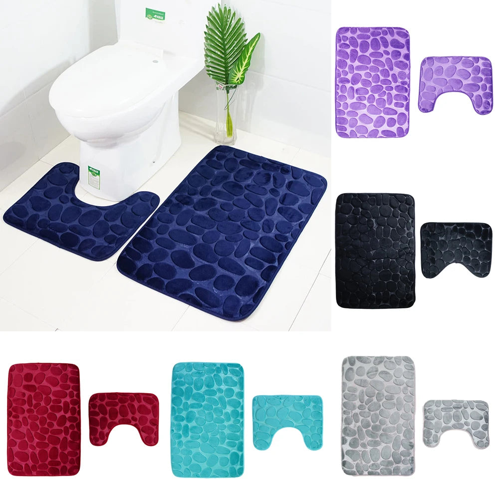 2pcs/set Funnel Cobblestone Bath Bathroom Anti-slip Carpet Mat Toilet Rug New bathroom mat set
