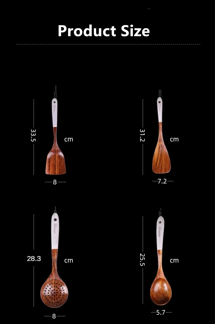 Solid Wood Cooking Tool Set Eco-friendly Teak Spatula Rice Scoop Environmental Protection Tableware Household Kitchen Supplies