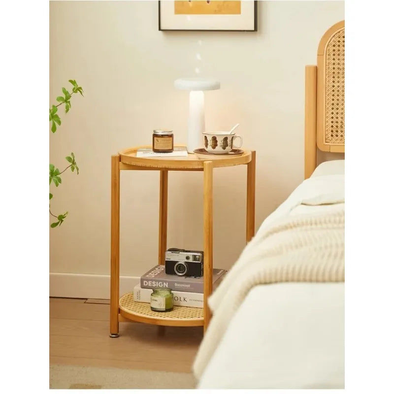 Eco-Friendly Bamboo Coffee Table -Sustainable Living Room Furniture Small Wicker Round Table in The Living Room Next To The Sofa