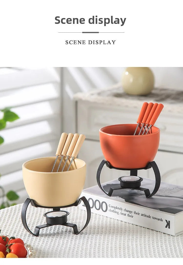 Eco-Friendly Ceramic Bowl with 4 Matching Forks Durable, Fade-Resistant, Perfect for Everyday Dining and Entertaini