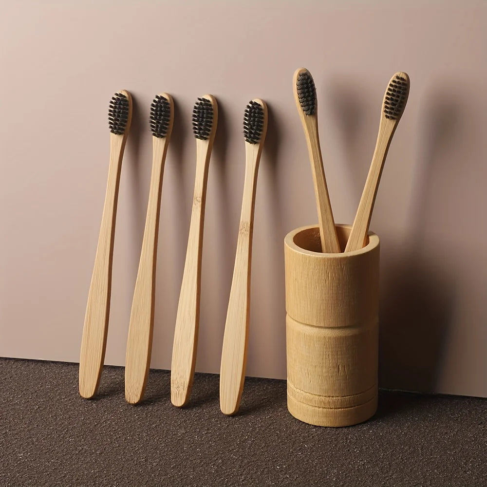 6pcs Bamboo Toothbrush Eco-Friendly Wooden Toothbrushes with Soft Bristles for Sensitive Teeth Gums Deep Cleaning Oral Care