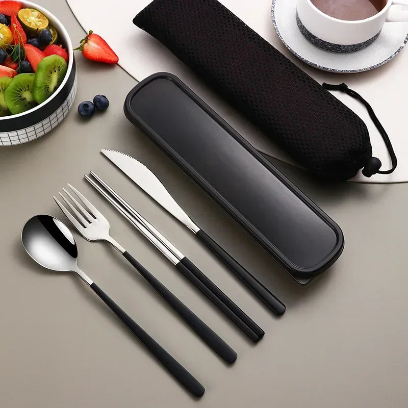 Eco Friendly 304 Dinnerware Set, Portable Cutlery Sets with Case, Kitchen Accessories, Gold Knife Fork Spoon Silverware Sets