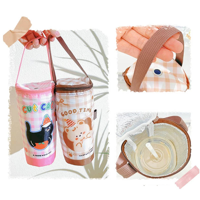 Eco-Friendly Portable Milk Tea Tote Bag Heat Preservation Insulated Cup Cover Carrying Handbag Tumbler Cup Accessories