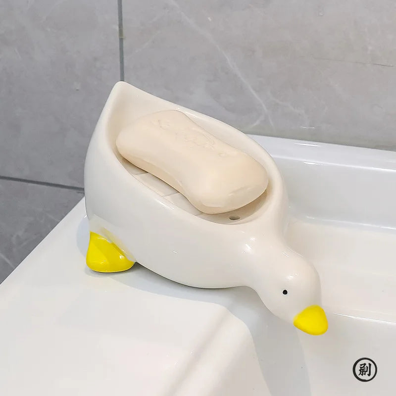 Random Soap Tray Self-draining Soap Rack Duck-shaped Creative Rack for Shower Bathroom Kitchen Tub Sink Tray Bracket Bathroom
