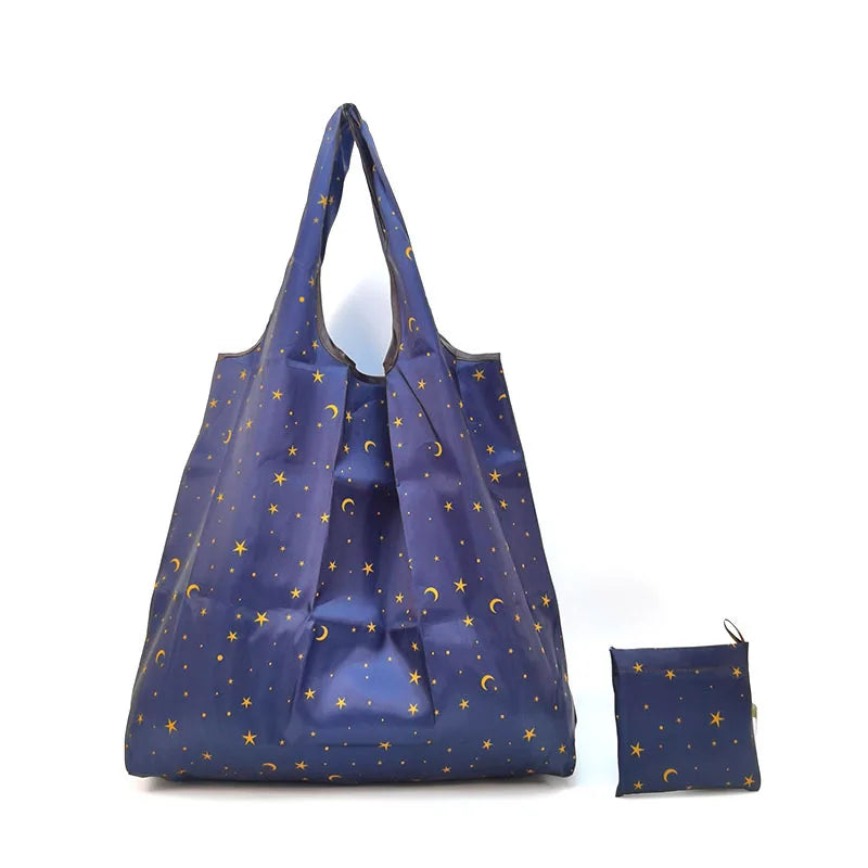 Eco-Friendly Folding Shopping Bag Reusable Portable Shoulder Handbag for Travel Grocery Fashion Pocket Tote