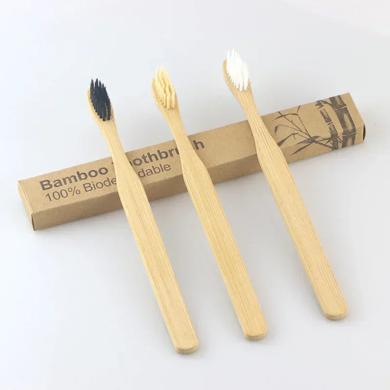 Eco - Friendly Soft Fibre Wooden Toothbrush with Solid Bamboo Handle for Adult Dental Cleaning, Oral Care and Healthy Products