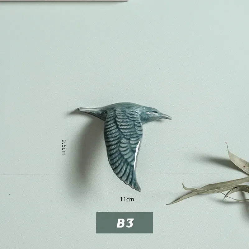 Eco-friendly Ceramics Birds 3d Wall Sticker Living Room Animal Figurine Murals Wall Background Decorative Home Decor Birds Cute