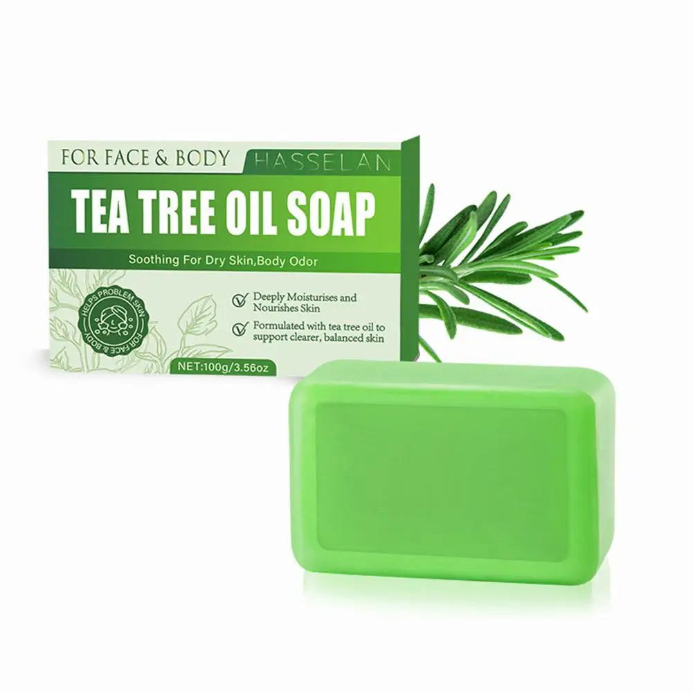 100G Tea Tree Soap, Handmade Soap Bar with Tea Tree Oil, Natural Soaps for Body Skin Cleaning,Gentle Exfoliating Bar Soap care