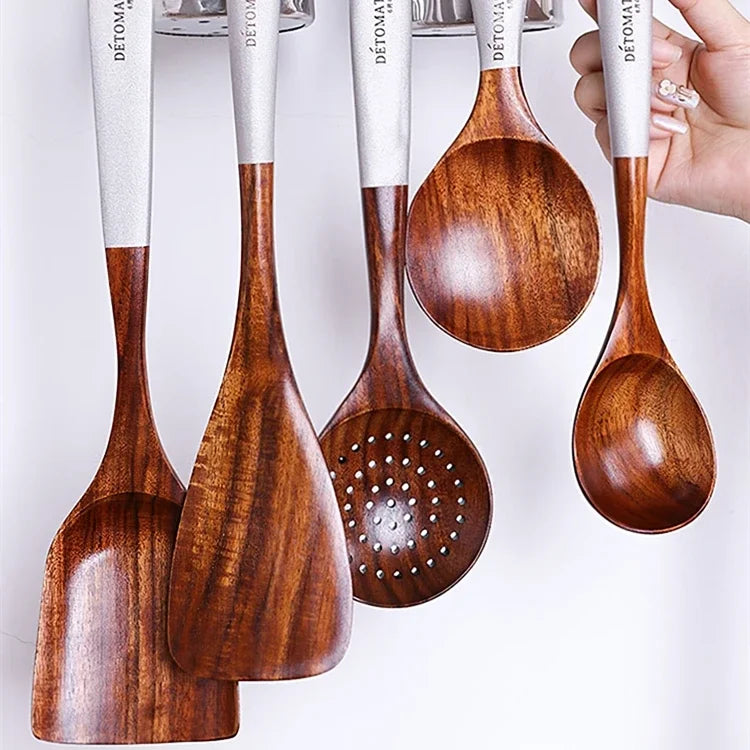 Solid Wood Cooking Tool Set Eco-friendly Teak Spatula Rice Scoop Environmental Protection Tableware Household Kitchen Supplies
