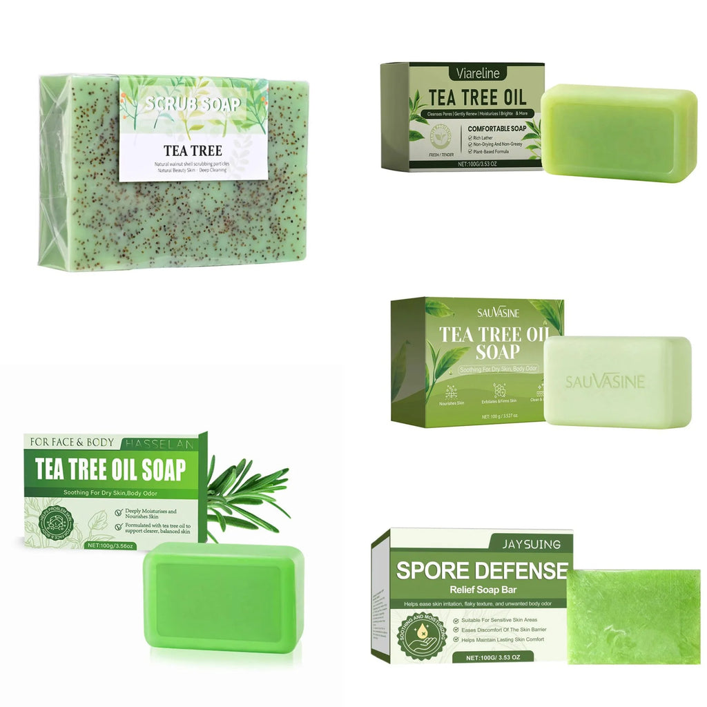 100G Tea Tree Soap, Handmade Soap Bar with Tea Tree Oil, Natural Soaps for Body Skin Cleaning,Gentle Exfoliating Bar Soap care