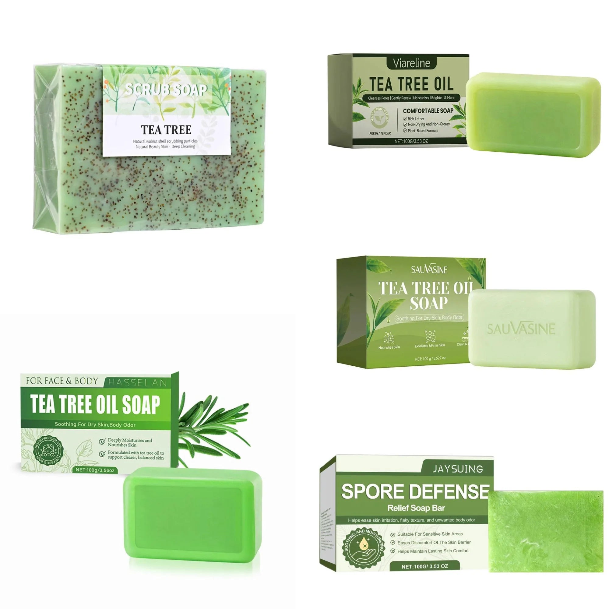 100G Tea Tree Soap, Handmade Soap Bar with Tea Tree Oil, Natural Soaps for Body Skin Cleaning,Gentle Exfoliating Bar Soap care