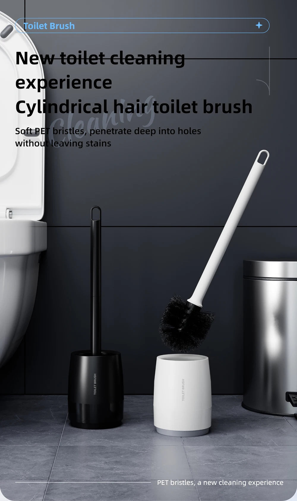 1 large floor standing toilet brush, extended handle toilet gap cleaning brush, nylon soft bristled brush, suitable for bathroom