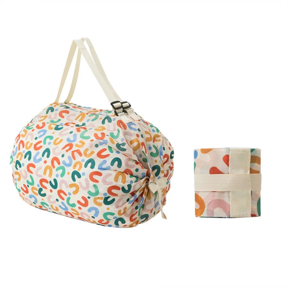 Eco-friendly Creative Folding Shopping Bag Portable Reusable Beach Bag Lightweight Waterproof Travel Shoulder Handbag Yoga