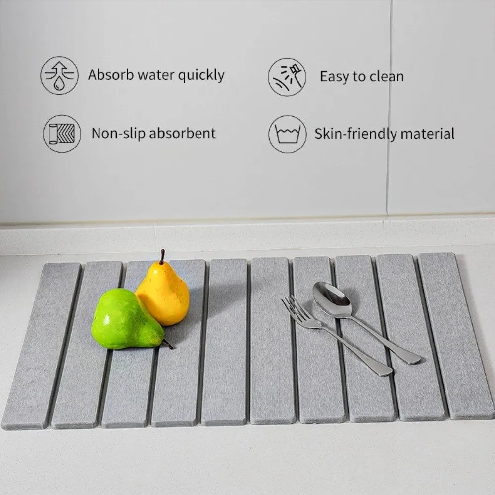 Eco-Friendly Portable Dish Drying Mat Non-Slip High Absorbent Collapsible Mat Foldable Diatom Mud Quick Drying Mat Home Use