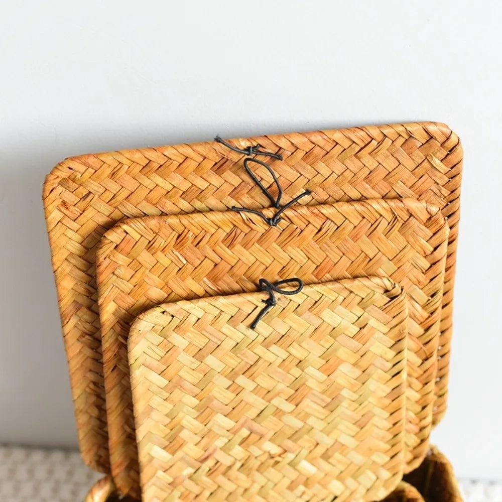 Eco-Friendly Sea Grass Wicker Shelf Baskets Weaving Woven Basket Storage Box with Lid Handwoven Storage Bins Home Organizer