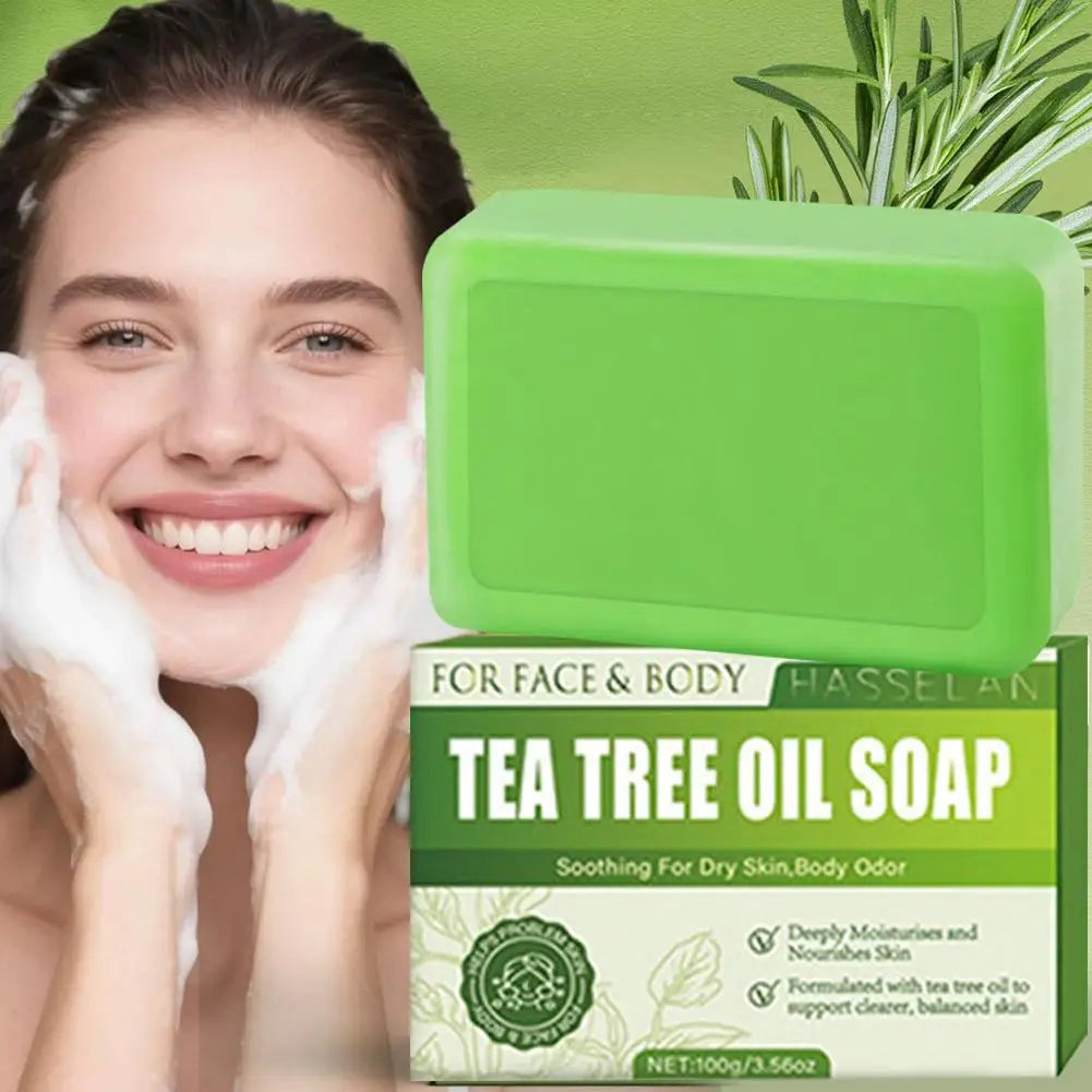 100G Tea Tree Soap, Handmade Soap Bar with Tea Tree Oil, Natural Soaps for Body Skin Cleaning,Gentle Exfoliating Bar Soap care
