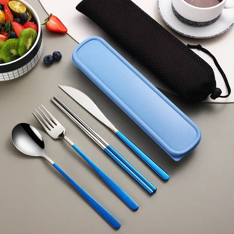Eco Friendly 304 Dinnerware Set, Portable Cutlery Sets with Case, Kitchen Accessories, Gold Knife Fork Spoon Silverware Sets