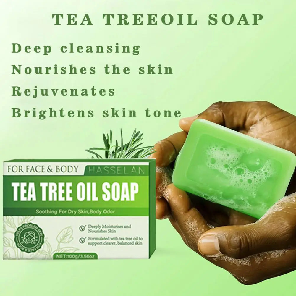 100G Tea Tree Soap, Handmade Soap Bar with Tea Tree Oil, Natural Soaps for Body Skin Cleaning,Gentle Exfoliating Bar Soap care