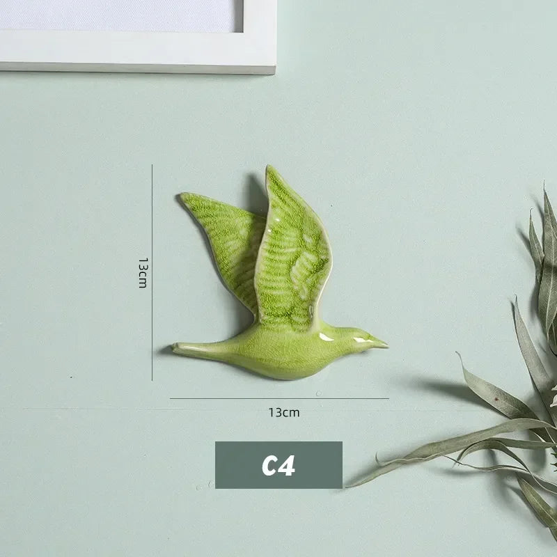 Eco-friendly Ceramics Birds 3d Wall Sticker Living Room Animal Figurine Murals Wall Background Decorative Home Decor Birds Cute