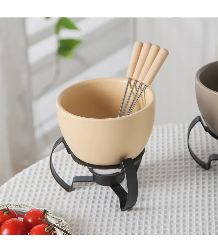 Eco-Friendly Ceramic Bowl with 4 Matching Forks Durable, Fade-Resistant, Perfect for Everyday Dining and Entertaini
