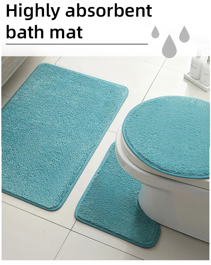 Bathroom carpet 3-piece set soft, absorbent, non-slip, microfiber toilet mat, U-shaped foot pad