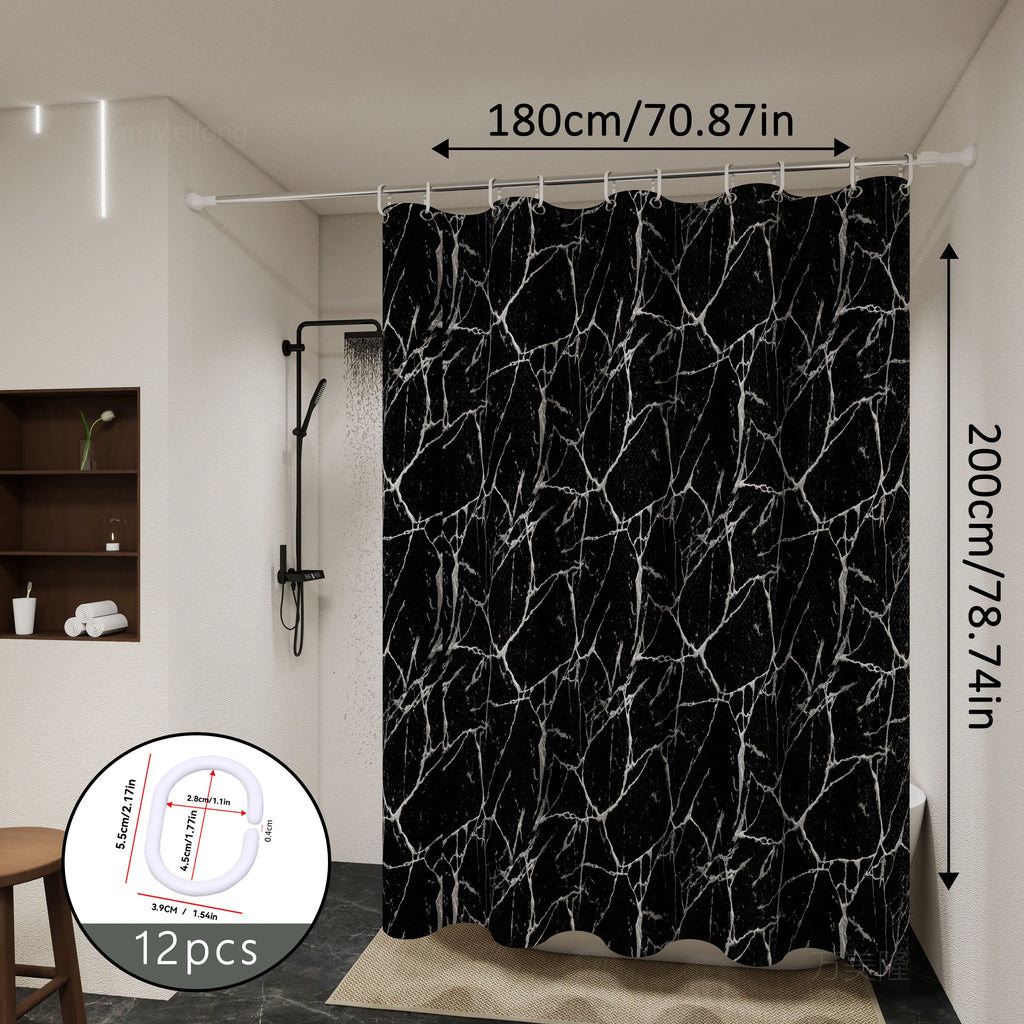 Fashionable and versatile black marble bathroom partition curtain, bathroom shower curtain, and toilet partition shielding curta