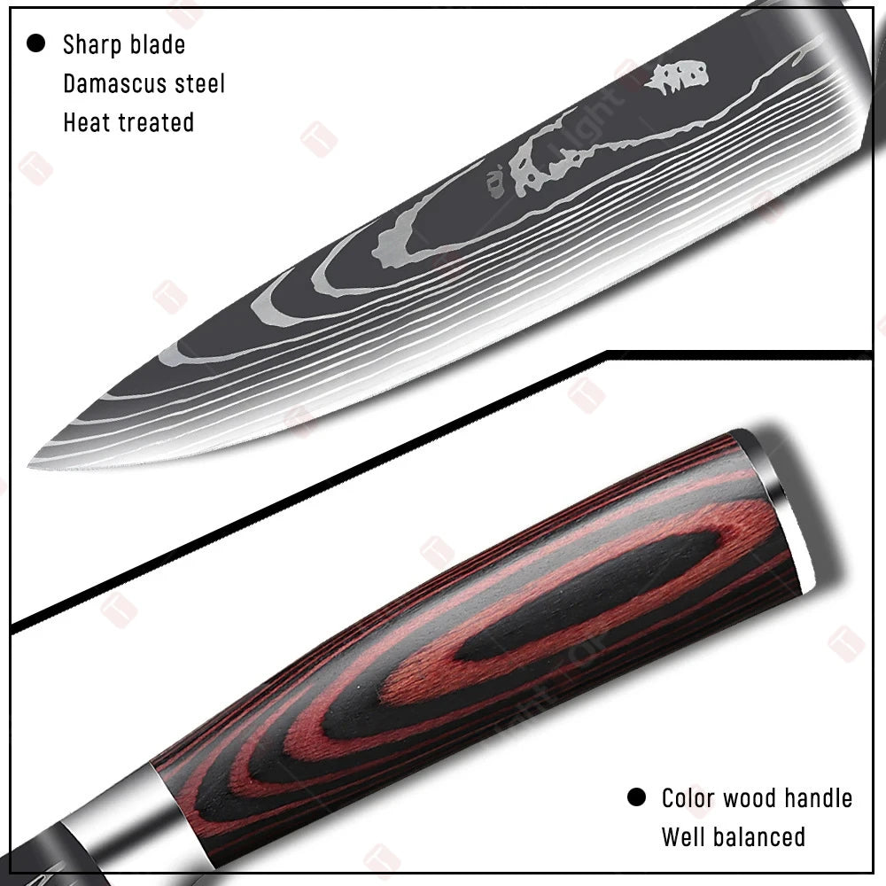 Professional Stainless Steel Kitchen Knives Fruit Slicing Utility Knives Meat Cleaver Santoku Knife Damascus Steel Knife