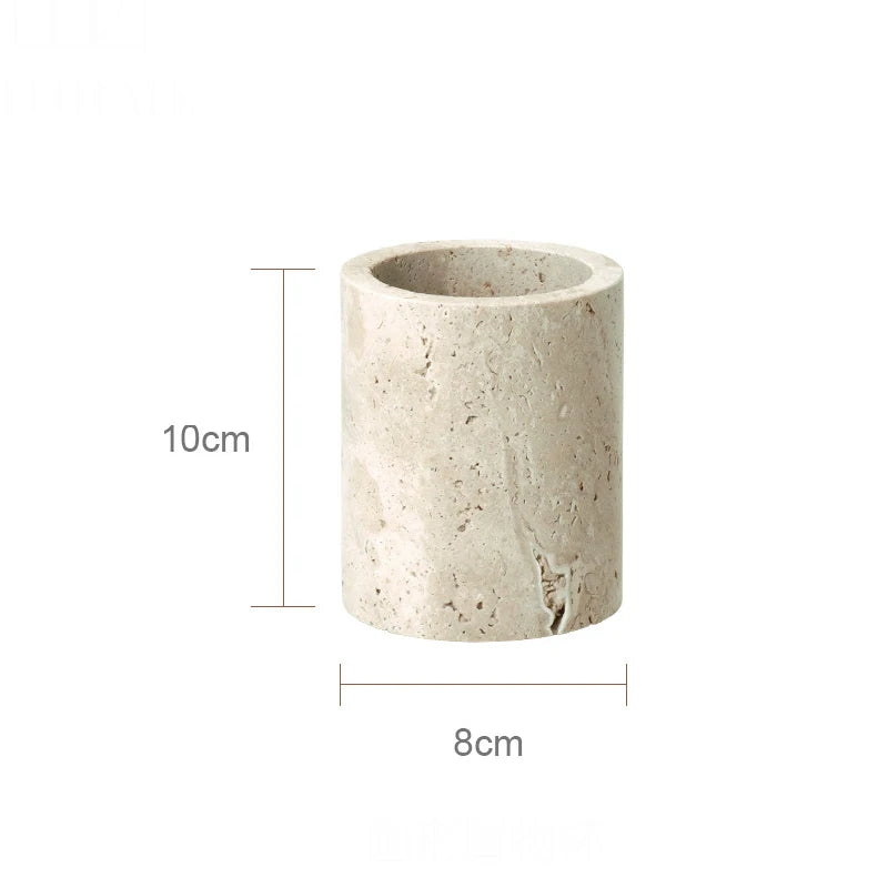 Beige Travertine Bathroom Accessories Set Natural Marble Soap Dispenser Soap Dish Reed Diffuser Vanity Tray Bathroom Set
