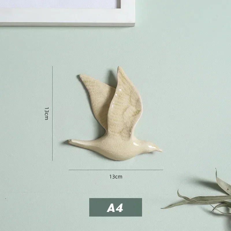Eco-friendly Ceramics Birds 3d Wall Sticker Living Room Animal Figurine Murals Wall Background Decorative Home Decor Birds Cute