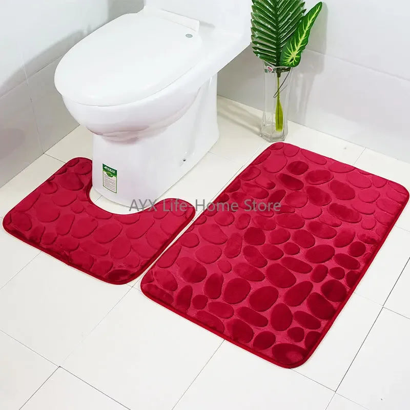 2pcs/set Funnel Cobblestone Bath Bathroom Anti-slip Carpet Mat Toilet Rug New bathroom mat set