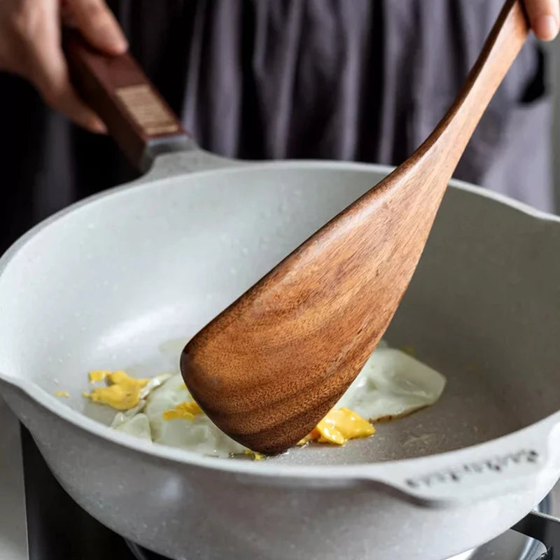 Natural Wood Kitchen Utensil Set  Eco-Friendly Cooking Tools incl Skimmer Spoon Salad Scoop Non-Stick Rice Colander for Soup