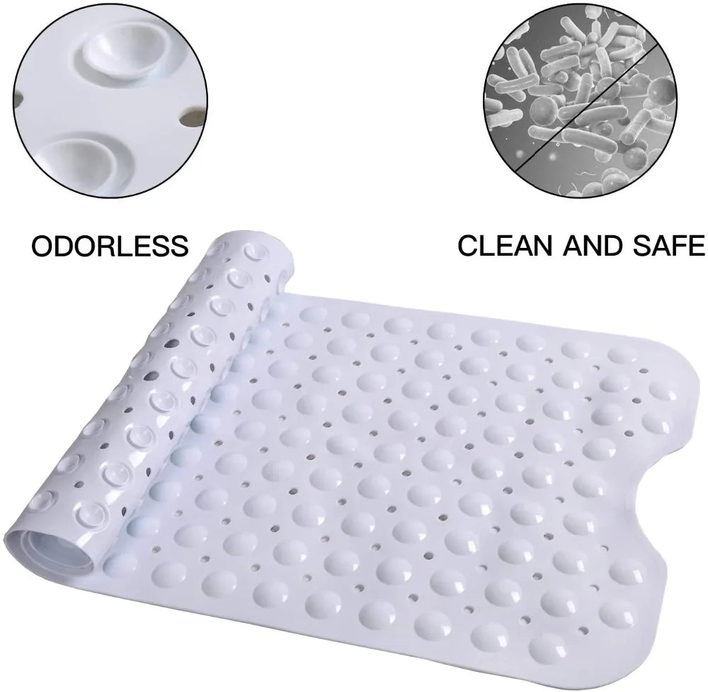 Non-Slip Bath Tub Shower Mat with Suction Cups,Machine Washable Bathroom Mats with Drain, Extra Large Bathtub Mat, 100x40cm