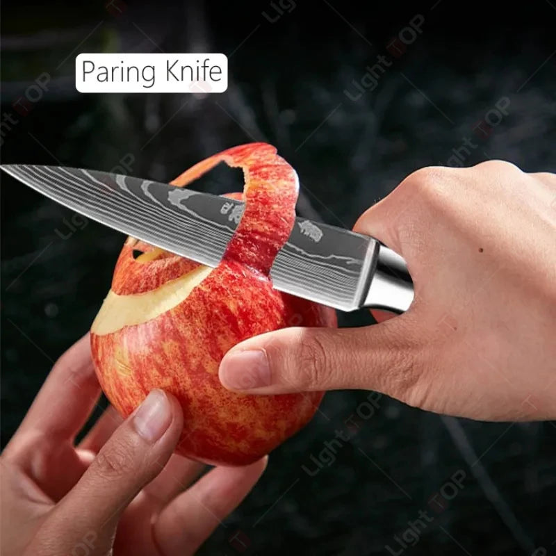 Professional Stainless Steel Kitchen Knives Fruit Slicing Utility Knives Meat Cleaver Santoku Knife Damascus Steel Knife
