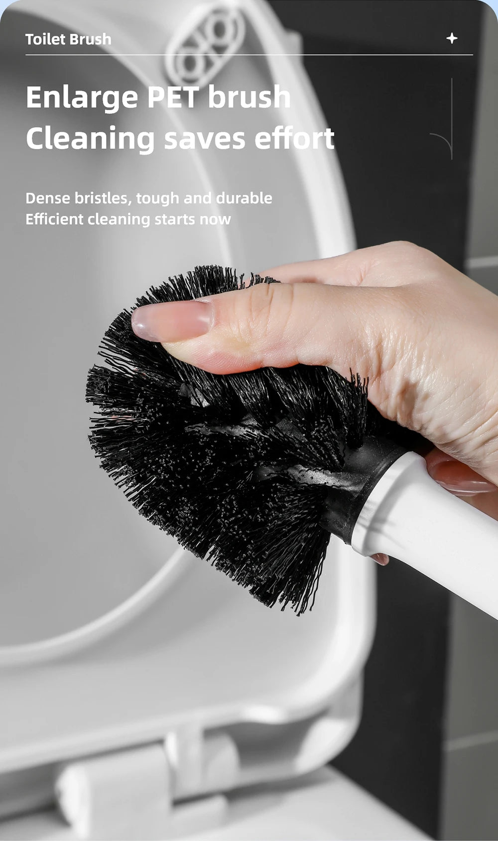 1 large floor standing toilet brush, extended handle toilet gap cleaning brush, nylon soft bristled brush, suitable for bathroom