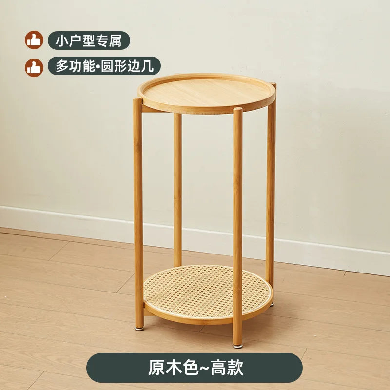 Eco-Friendly Bamboo Coffee Table -Sustainable Living Room Furniture Small Wicker Round Table in The Living Room Next To The Sofa