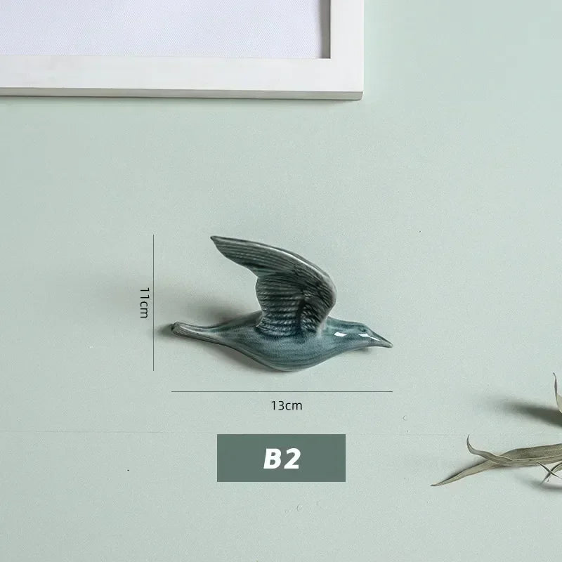Eco-friendly Ceramics Birds 3d Wall Sticker Living Room Animal Figurine Murals Wall Background Decorative Home Decor Birds Cute