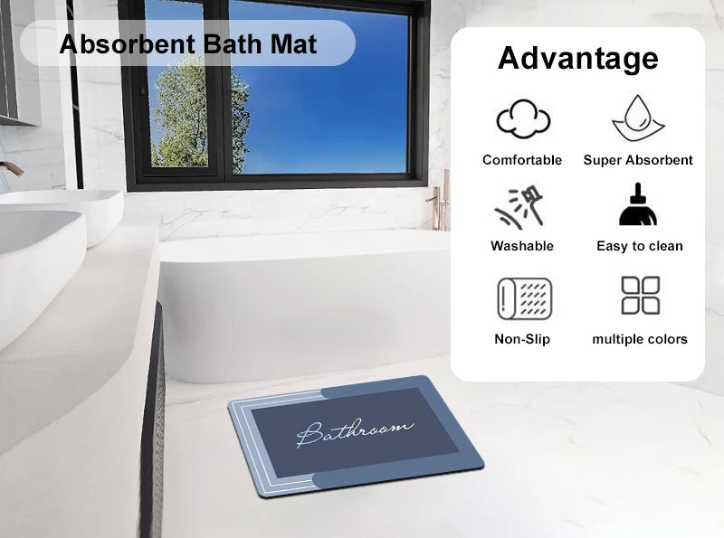 1PC Bathroom Absorbent Mat Indoor Simple Modern Diatomite Foot Mat Quick Drying Kitchen Toilet Rug Non-slip Doormat Home Decor