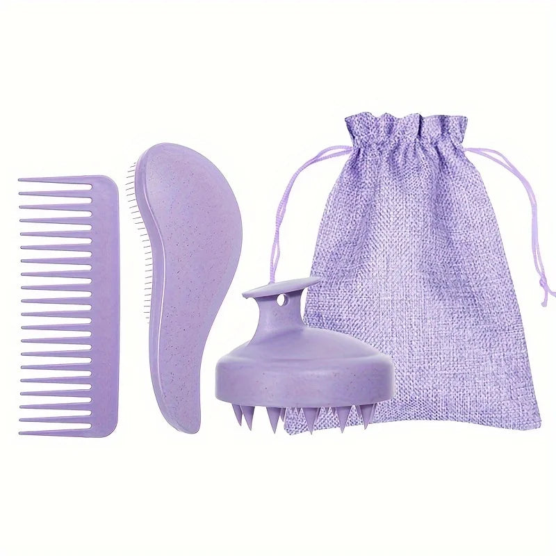 Eco-Friendly Hair Brush Set Soft Bristles & Portable Silicone Scalp Massager with Colorful Gift Set - for Normal Hair Types