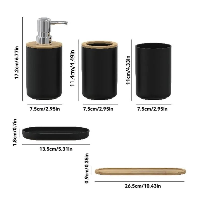 Creative Bathroom 5-piece Washing Set Household Mouthwash Cup Lotion Bottle with Wooden Tray Bathroom Accessories Home Decor