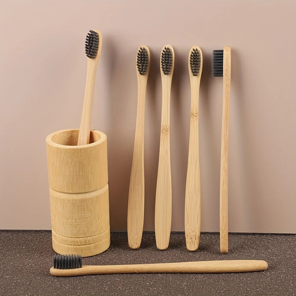 6pcs Bamboo Toothbrush Eco-Friendly Wooden Toothbrushes with Soft Bristles for Sensitive Teeth Gums Deep Cleaning Oral Care