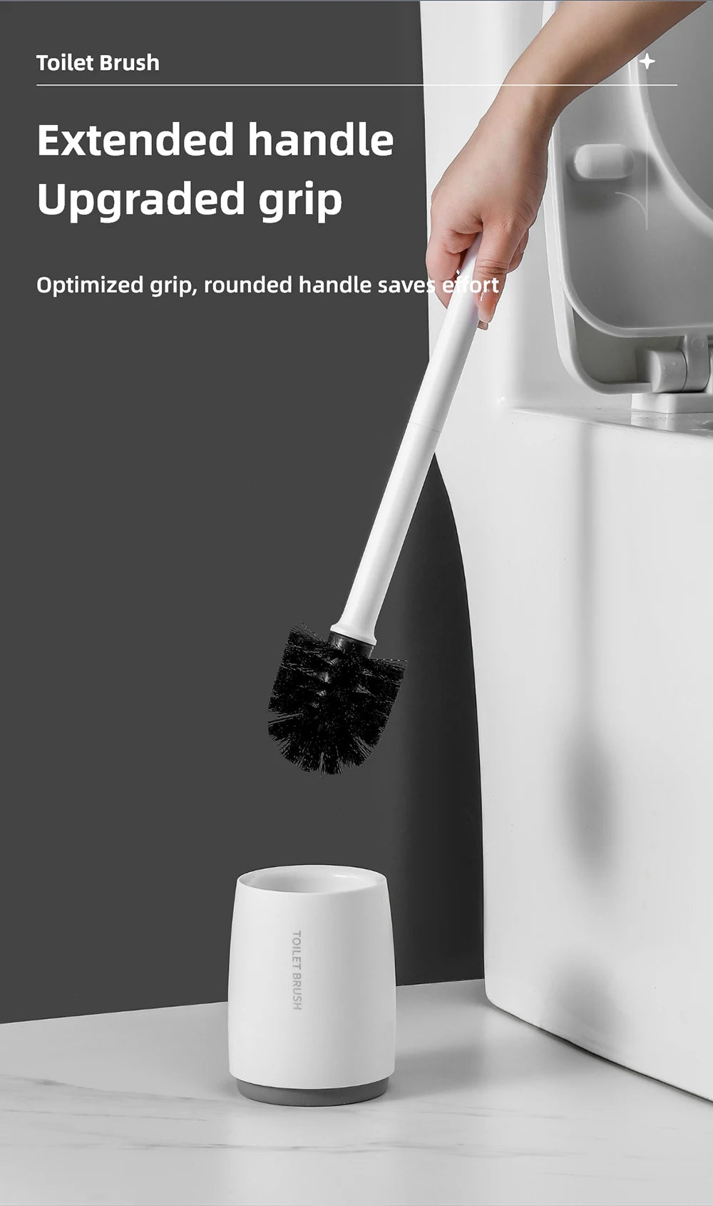 1 large floor standing toilet brush, extended handle toilet gap cleaning brush, nylon soft bristled brush, suitable for bathroom