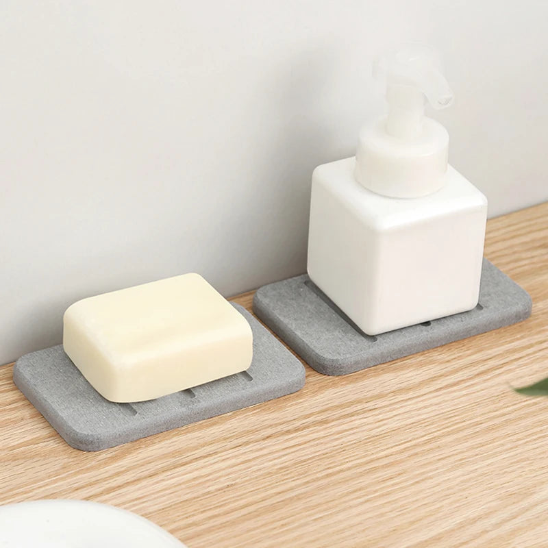 Diatomite Mud Soap Dish Quick Dry Bathroom Countertop Absorbent Pad Rectangular Toiletries Holder Supplies