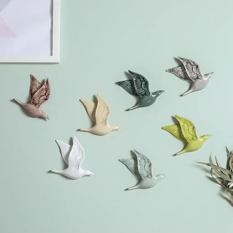 Eco-friendly Ceramics Birds 3d Wall Sticker Living Room Animal Figurine Murals Wall Background Decorative Home Decor Birds Cute