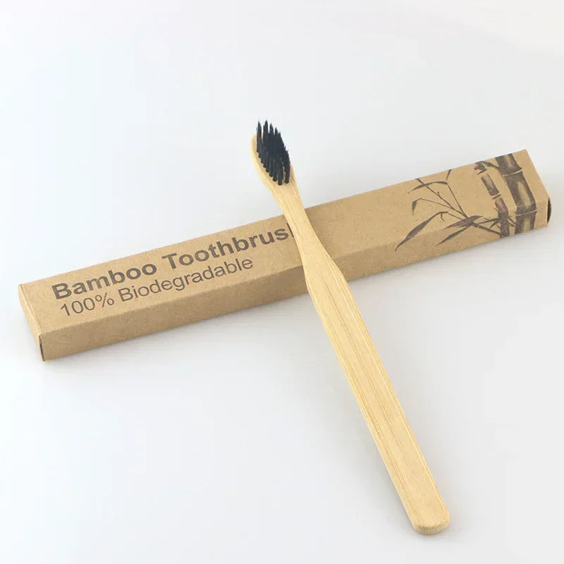 Eco - Friendly Soft Fibre Wooden Toothbrush with Solid Bamboo Handle for Adult Dental Cleaning, Oral Care and Healthy Products
