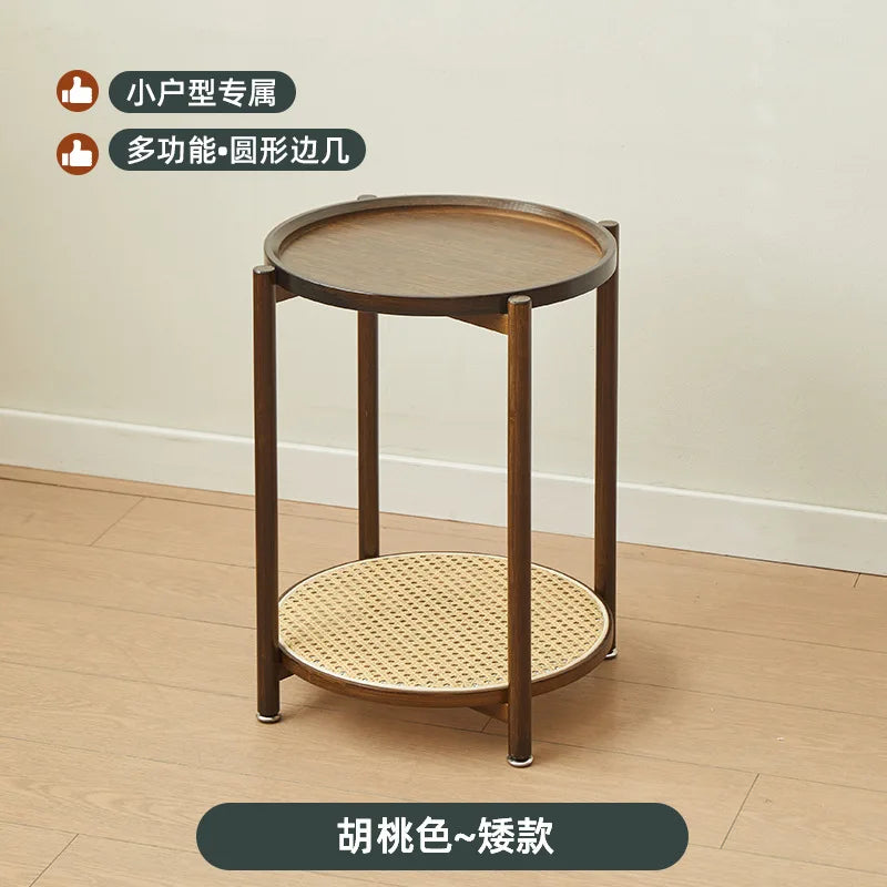 Eco-Friendly Bamboo Coffee Table -Sustainable Living Room Furniture Small Wicker Round Table in The Living Room Next To The Sofa