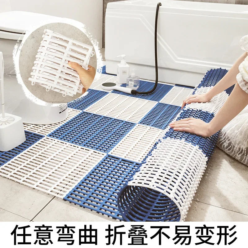 Household bathroom splicing solid color non-slip bathroom shower hollow draining floor mat